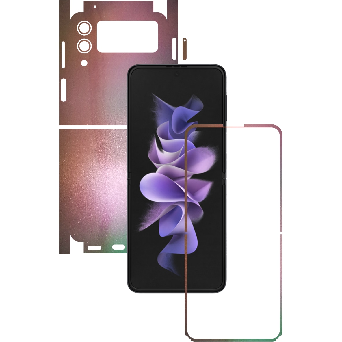Folie Protectie Carbon Skinz pentru Samsung Galaxy Z Flip3 5G - Color Shift Pearl Simphony 360 Cut, Skin Adeziv Full Body Cover pentru Rama Ecran, Carcasa Spate si Laterale