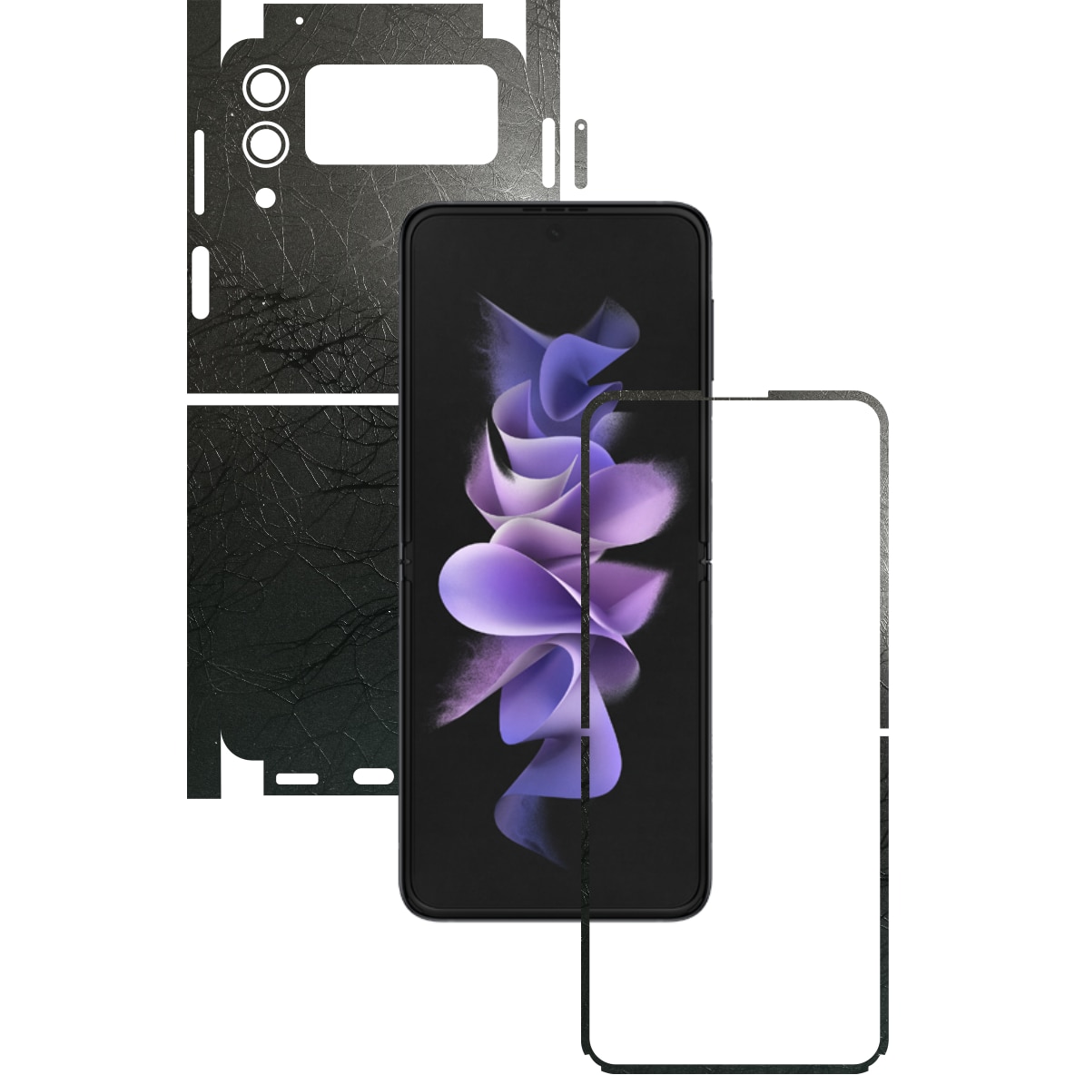 Folie Protectie Carbon Skinz pentru Samsung Galaxy Z Flip3 5G - Cocoon Black 360 Cut, Skin Adeziv Full Body Cover pentru Rama Ecran, Carcasa Spate si Laterale
