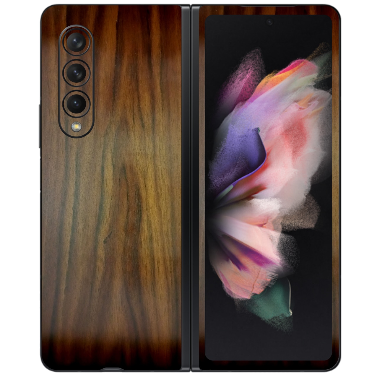 Folie Protectie Carbon Skinz pentru Samsung Galaxy Z Fold3 5G - Lemn Nuc Simple Cut, Skin Adeziv Full Body Cover pentru Rama Ecran, Carcasa Spate