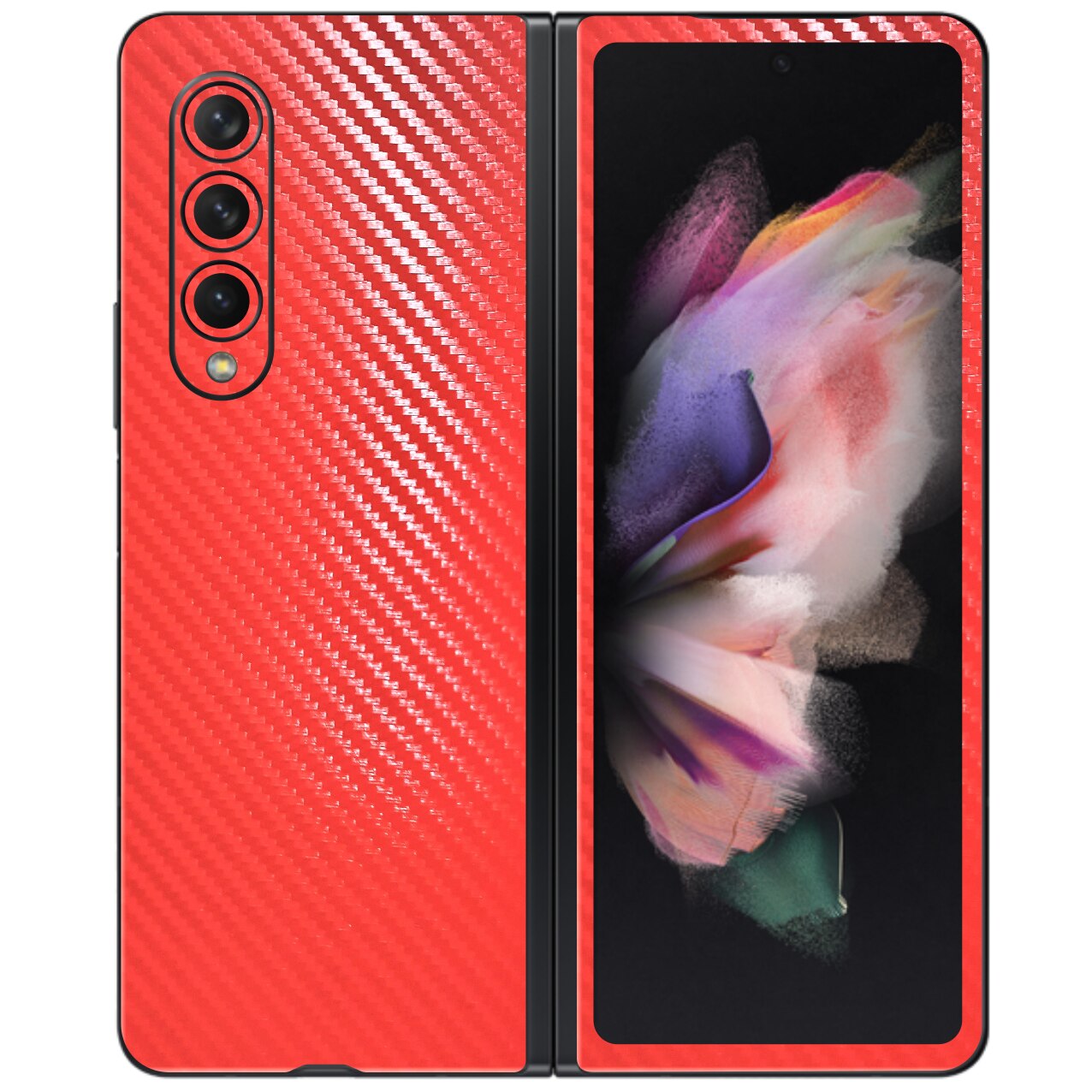 Folie Protectie Carbon Skinz pentru Samsung Galaxy Z Fold3 5G - Carbon Rosu Simple Cut, Skin Adeziv Full Body Cover pentru Rama Ecran, Carcasa Spate