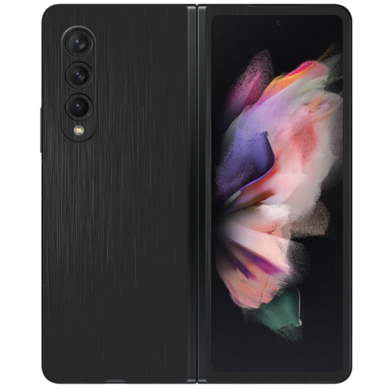 Folie Protectie Carbon Skinz pentru Samsung Galaxy Z Fold3 5G - Brushed Negru Simple Cut, Skin Adeziv Full Body Cover pentru Rama Ecran, Carcasa Spate