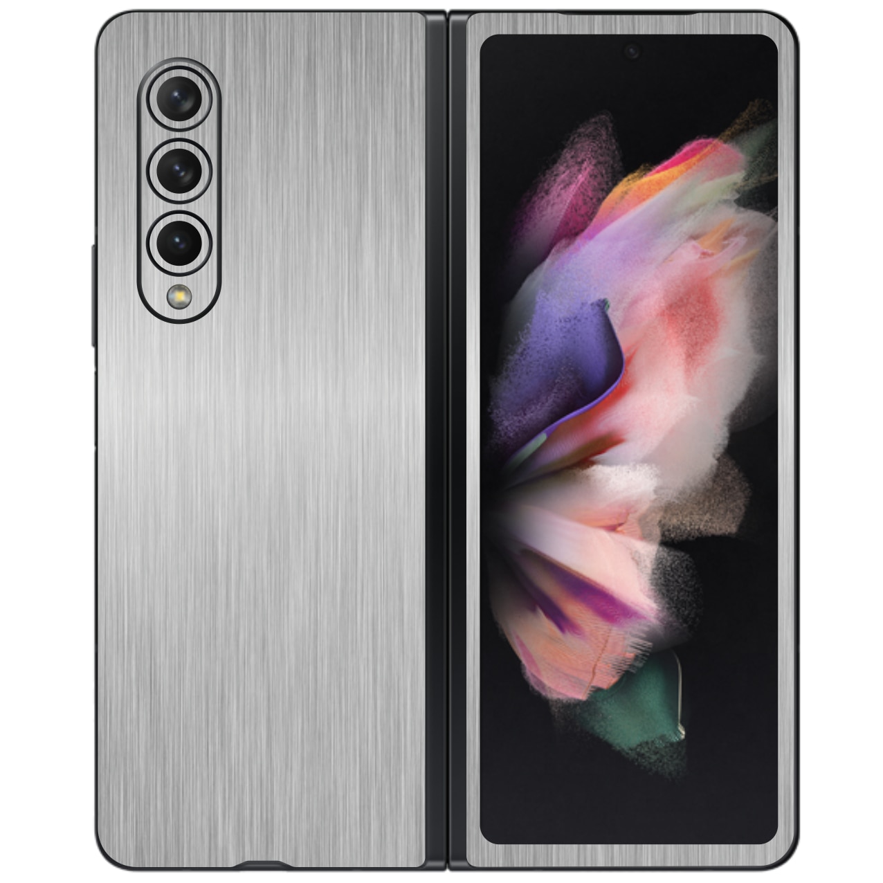 Folie Protectie Carbon Skinz pentru Samsung Galaxy Z Fold3 5G - Brushed Argintiu Simple Cut, Skin Adeziv Full Body Cover pentru Rama Ecran, Carcasa Spate
