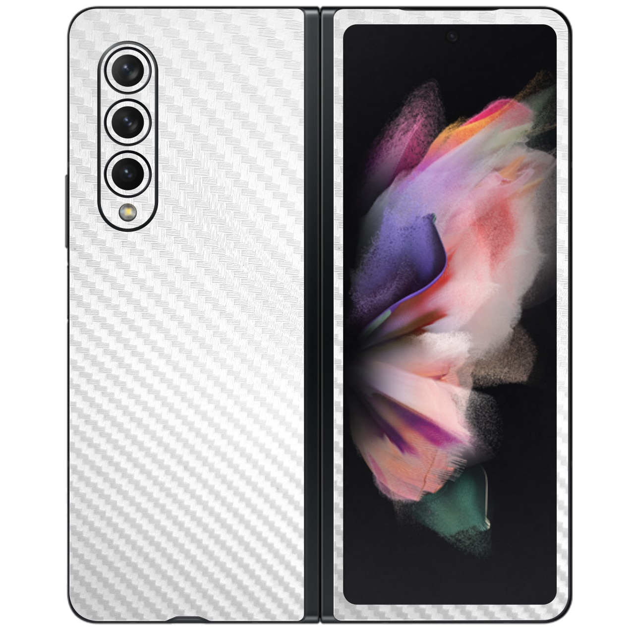 Folie Protectie Carbon Skinz pentru Samsung Galaxy Z Fold3 5G - Carbon Alb Simple Cut, Skin Adeziv Full Body Cover pentru Rama Ecran, Carcasa Spate