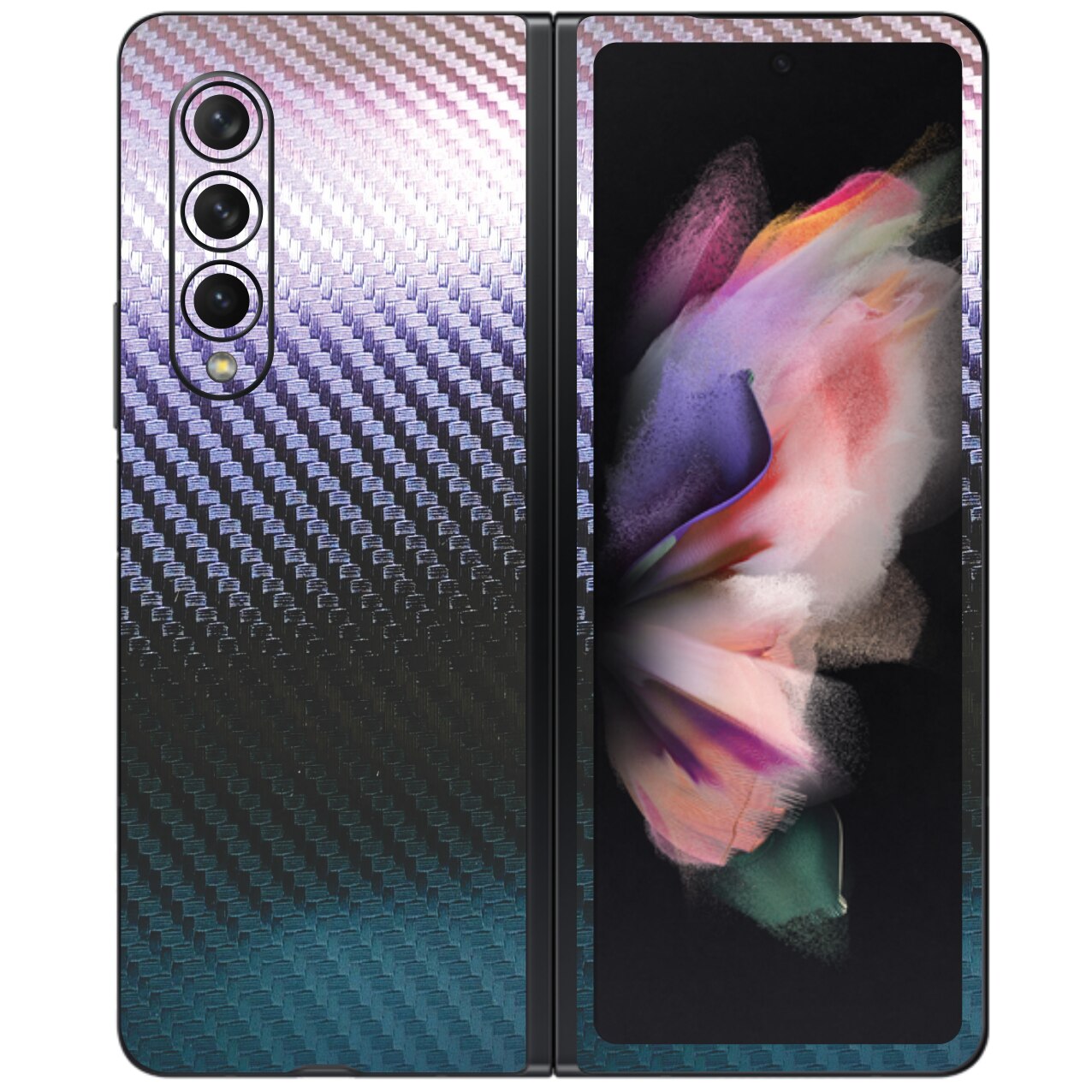 Folie Protectie Carbon Skinz pentru Samsung Galaxy Z Fold3 5G - Carbon Cameleon Simple Cut, Skin Adeziv Full Body Cover pentru Rama Ecran, Carcasa Spate
