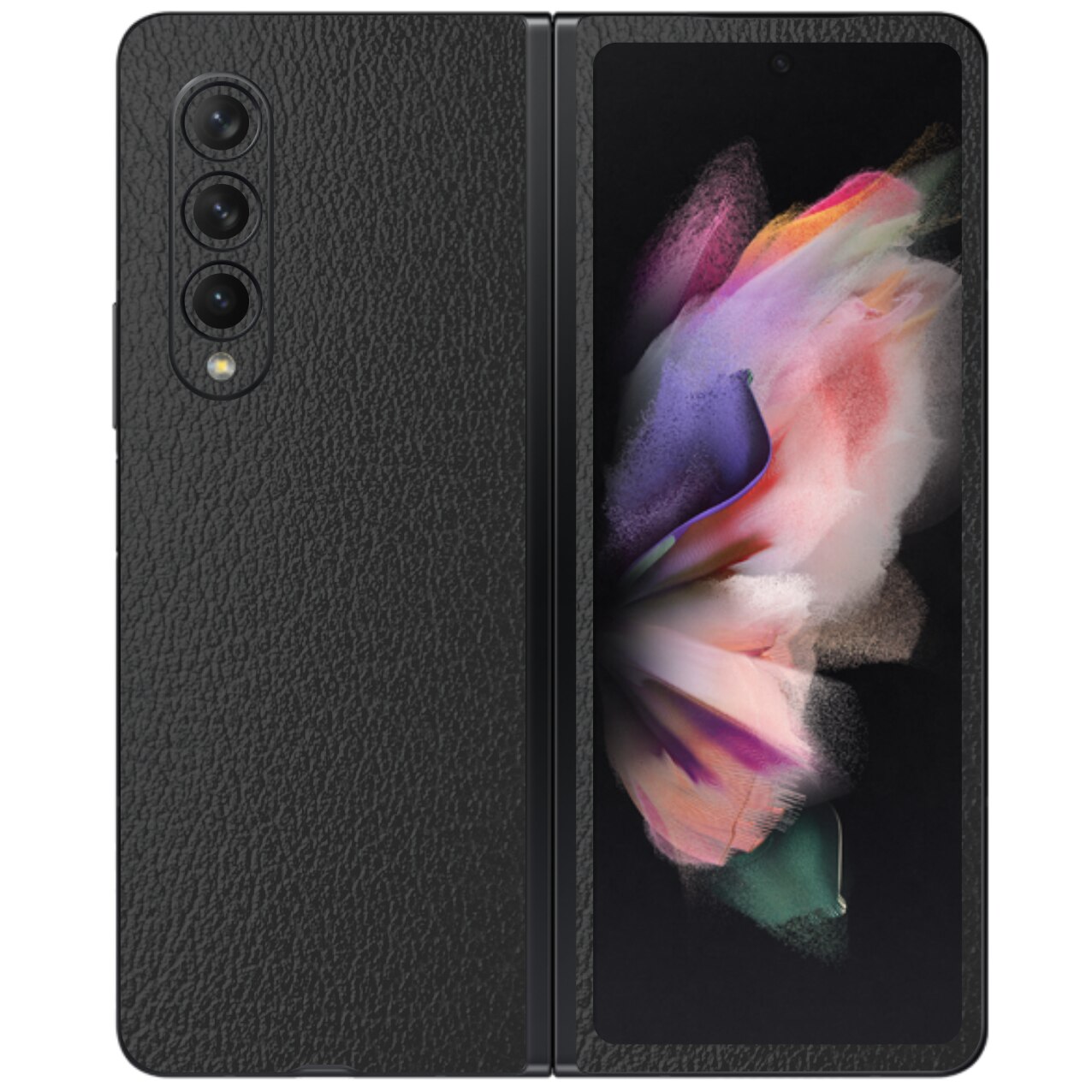 Folie Protectie Carbon Skinz pentru Samsung Galaxy Z Fold3 5G - Piele Neagra Simple Cut, Skin Adeziv Full Body Cover pentru Rama Ecran, Carcasa Spate
