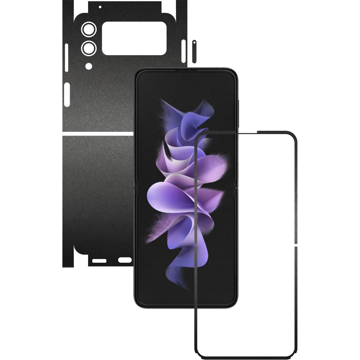 Folie Protectie Carbon Skinz pentru Samsung Galaxy Z Flip3 5G - Negru Mat 360 Cut, Skin Adeziv Full Body Cover pentru Rama Ecran, Carcasa Spate si Laterale