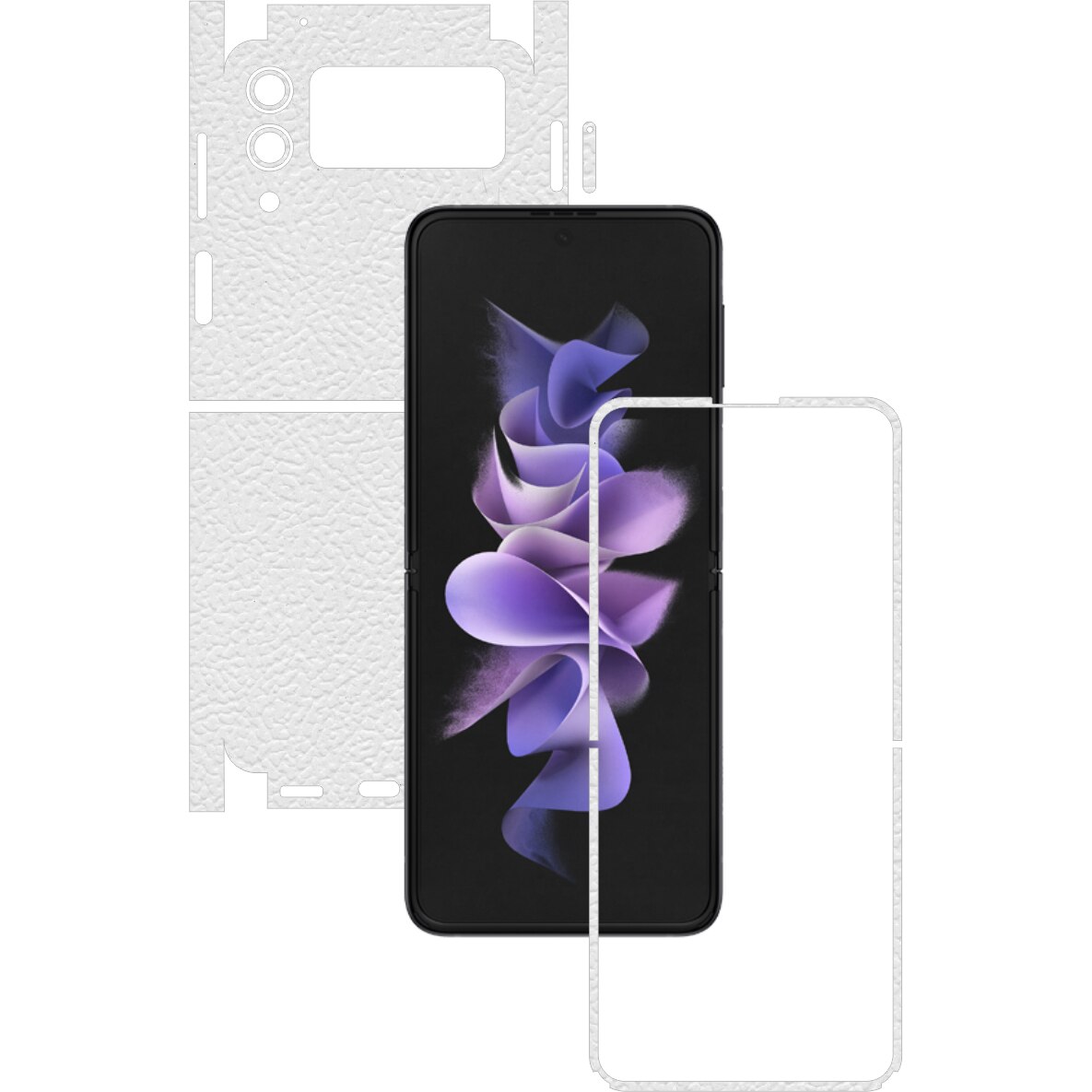 Folie Protectie Carbon Skinz pentru Samsung Galaxy Z Flip3 5G - Piele Alba 360 Cut, Skin Adeziv Full Body Cover pentru Rama Ecran, Carcasa Spate si Laterale