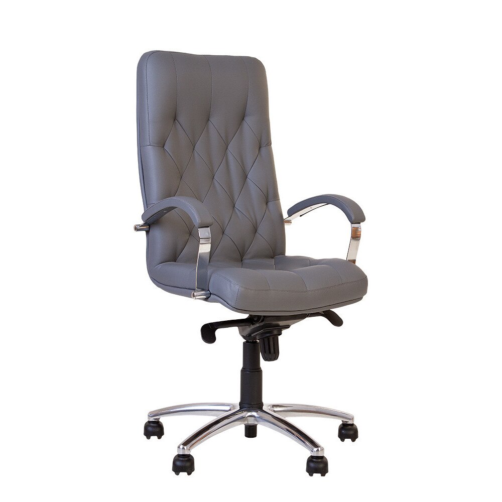 Scaun de birou Cuba Steel Chrome, mecanism Multiblock, piele ecologica, gri