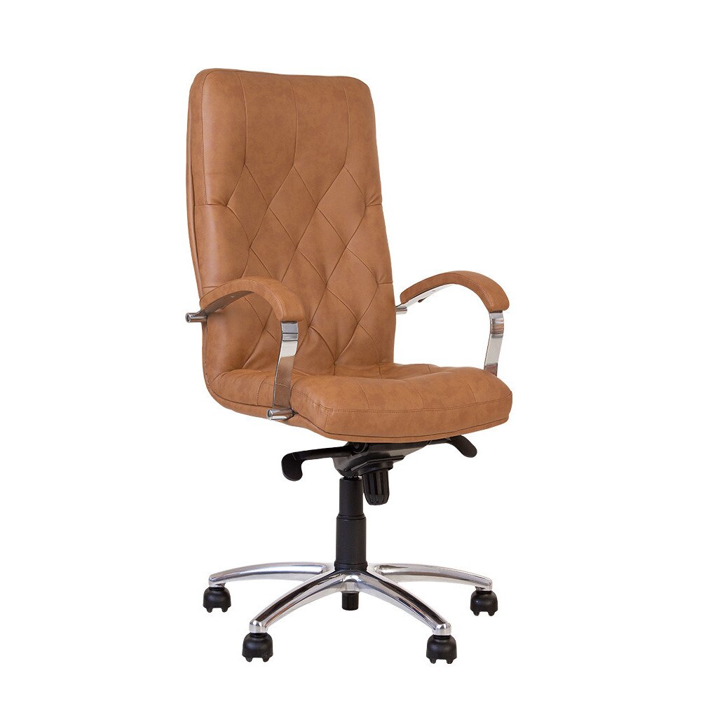 Scaun de birou Cuba Steel Chrome, mecanism Multiblock, piele ecologica, brun deschis