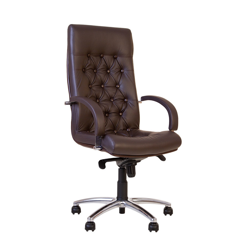 Scaun directorial Fidel Lux Steel Chrome, piele naturala, brun inchis