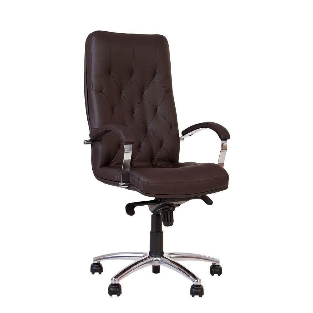Scaun de birou Cuba Steel Chrome, mecanism Multiblock, piele ecologica, brun inchis
