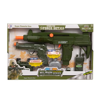 Set arme camuflaj, cu 6 piese, pusca, pistol , binoclu, grenada, fluier si statie Set arme camuflaj, cu 6 piese, pusca, pistol , binoclu, grenada, fluier si statie
