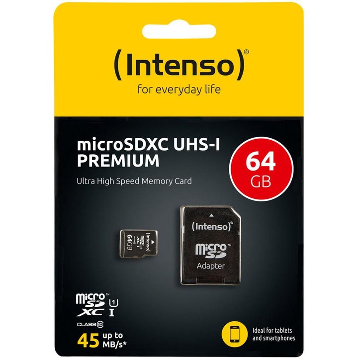 Intenso 3423490 microSDXC, 64GB, Class 10, UHS-I Premium memóriakártya