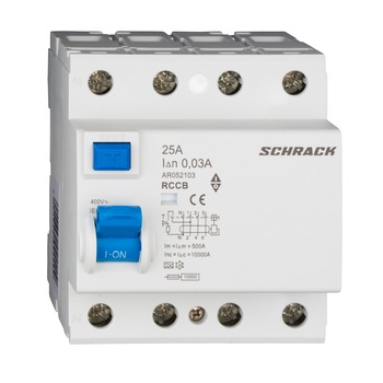 Disjunctor diferential RCCB 4P 25A 30mA, tip A, Schrack, AR052103 Disjunctor diferential RCCB 4P 25A 30mA, tip A, Schrack, AR052103