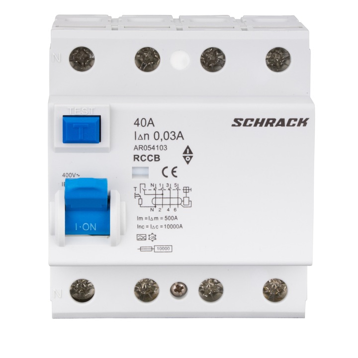 Disjunctor diferential RCCB 4P 40A 30mA, tip A, Schrack, AR054103
