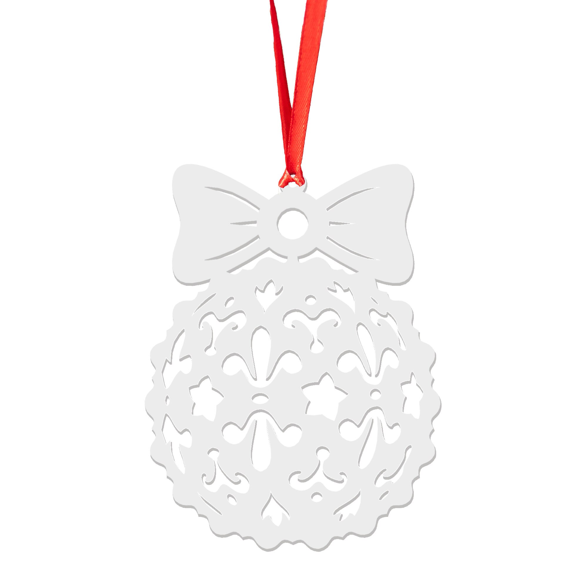 Glob de Craciun din lemn model 1, alb, 8 cm