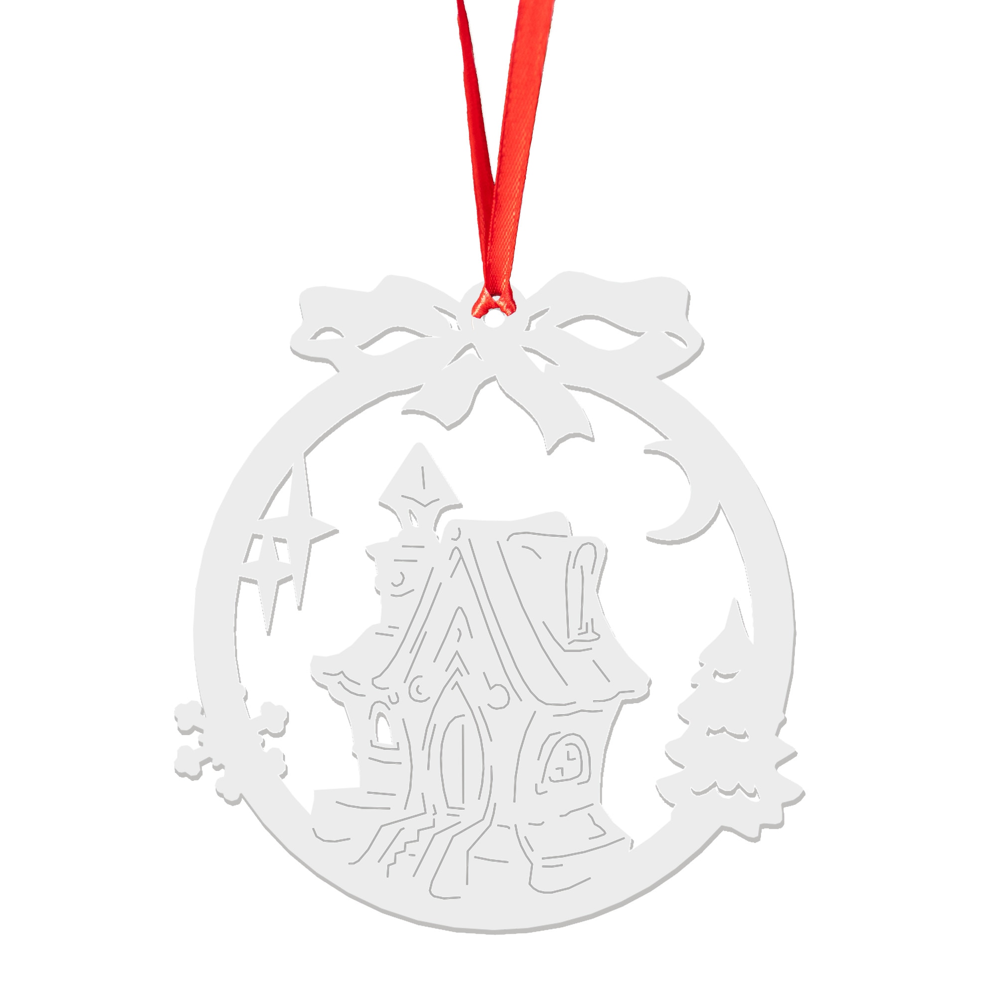 Glob de Craciun din lemn model 2, alb, 8 cm