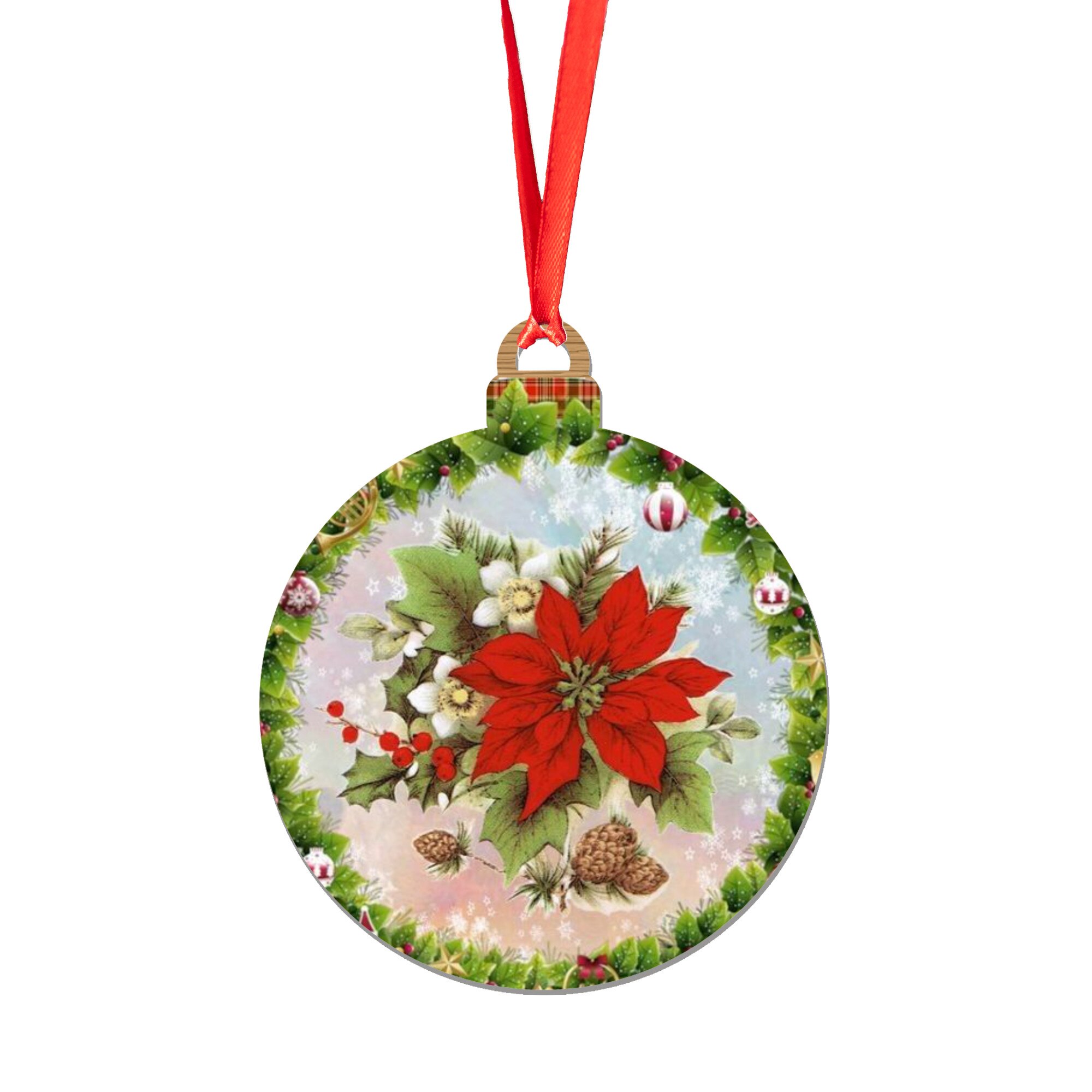 Glob de Craciun din lemn model 25, multicolor, 8 cm