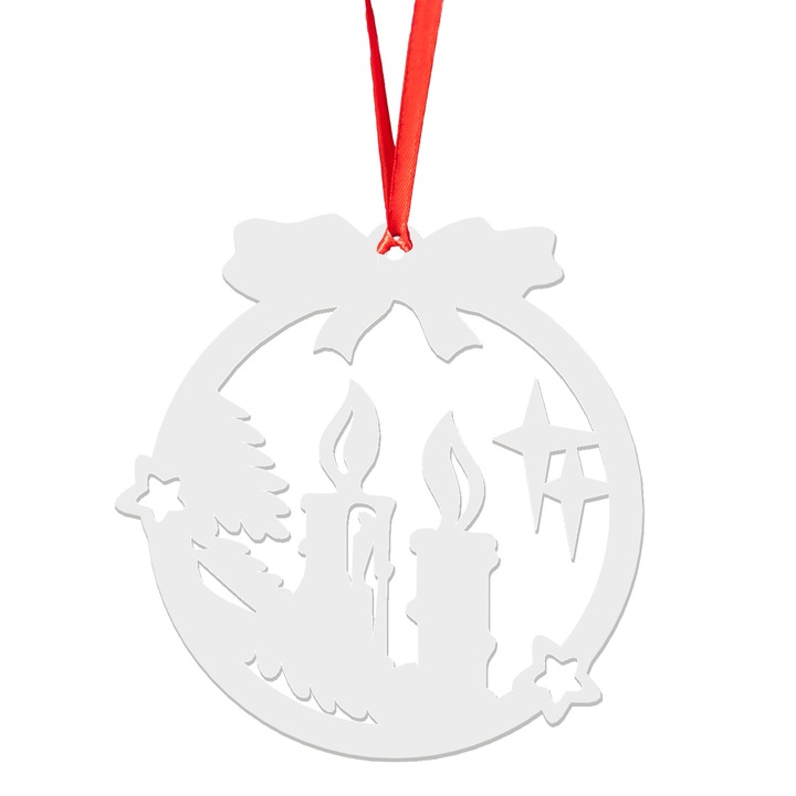 Glob de Craciun din lemn model 4, alb, 8 cm