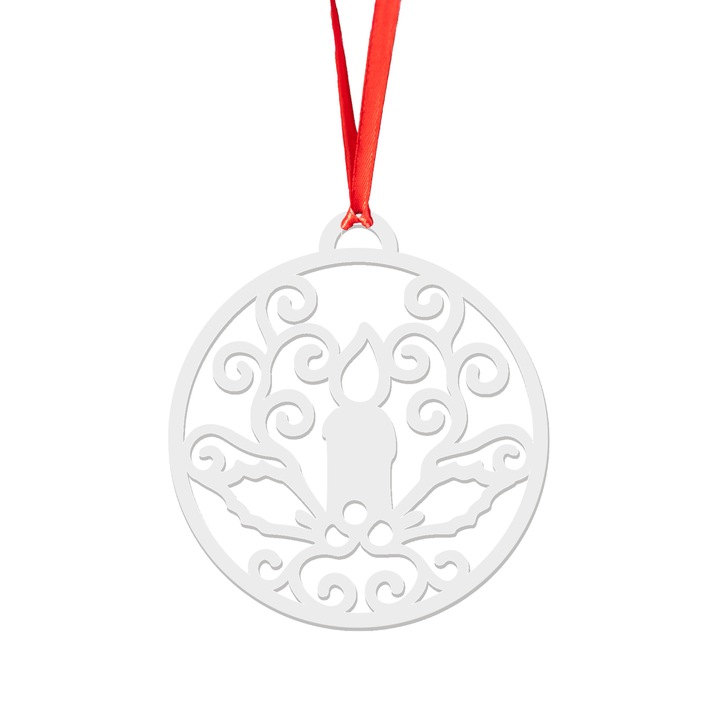 Glob de Craciun din lemn model 16, alb, 8 cm