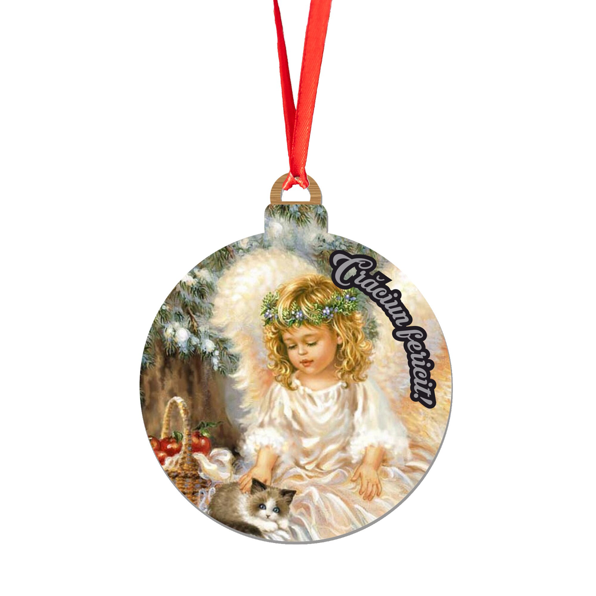 Glob de Craciun din lemn model 35, multicolor, 8 cm