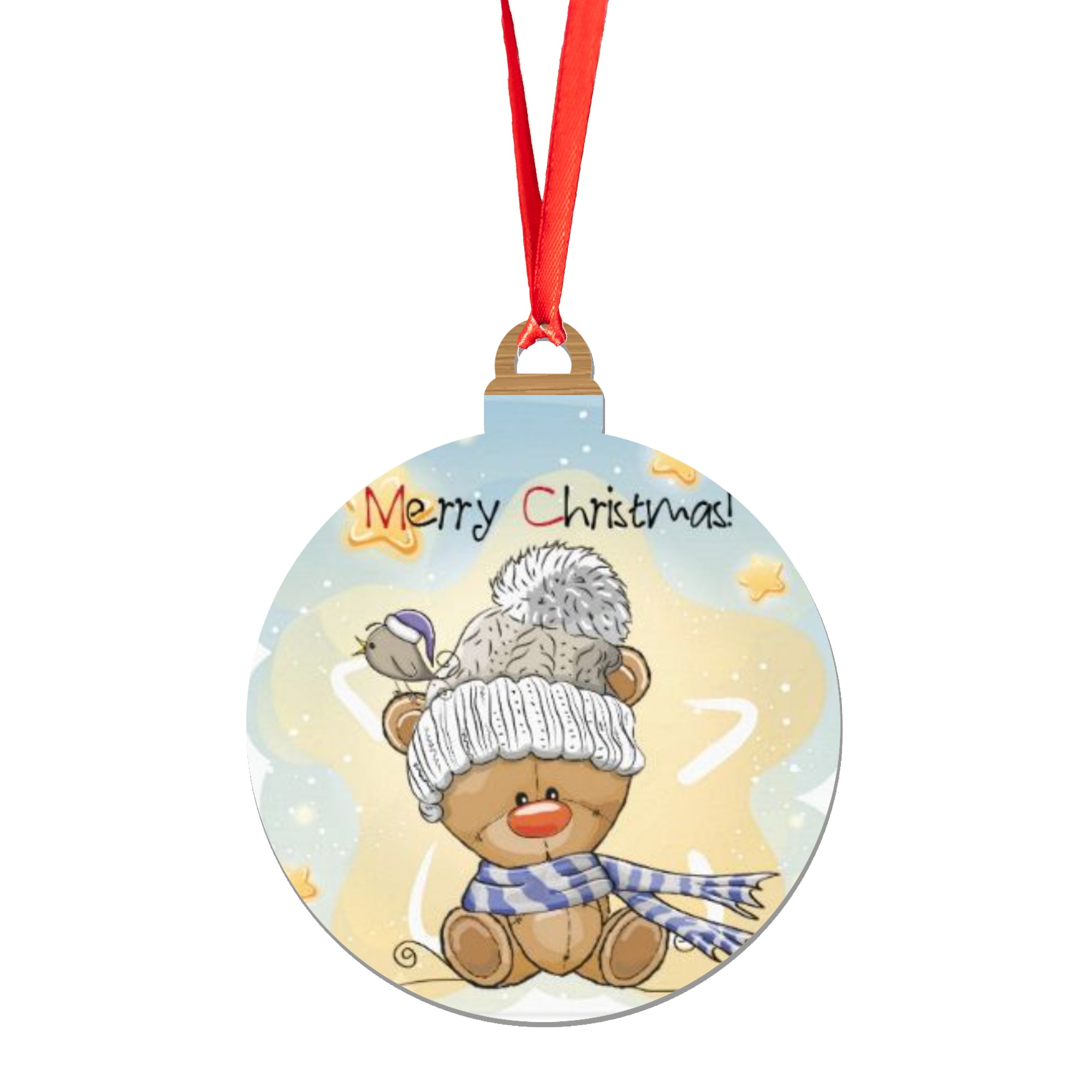 Glob de Craciun din lemn model 34, multicolor, 8 cm