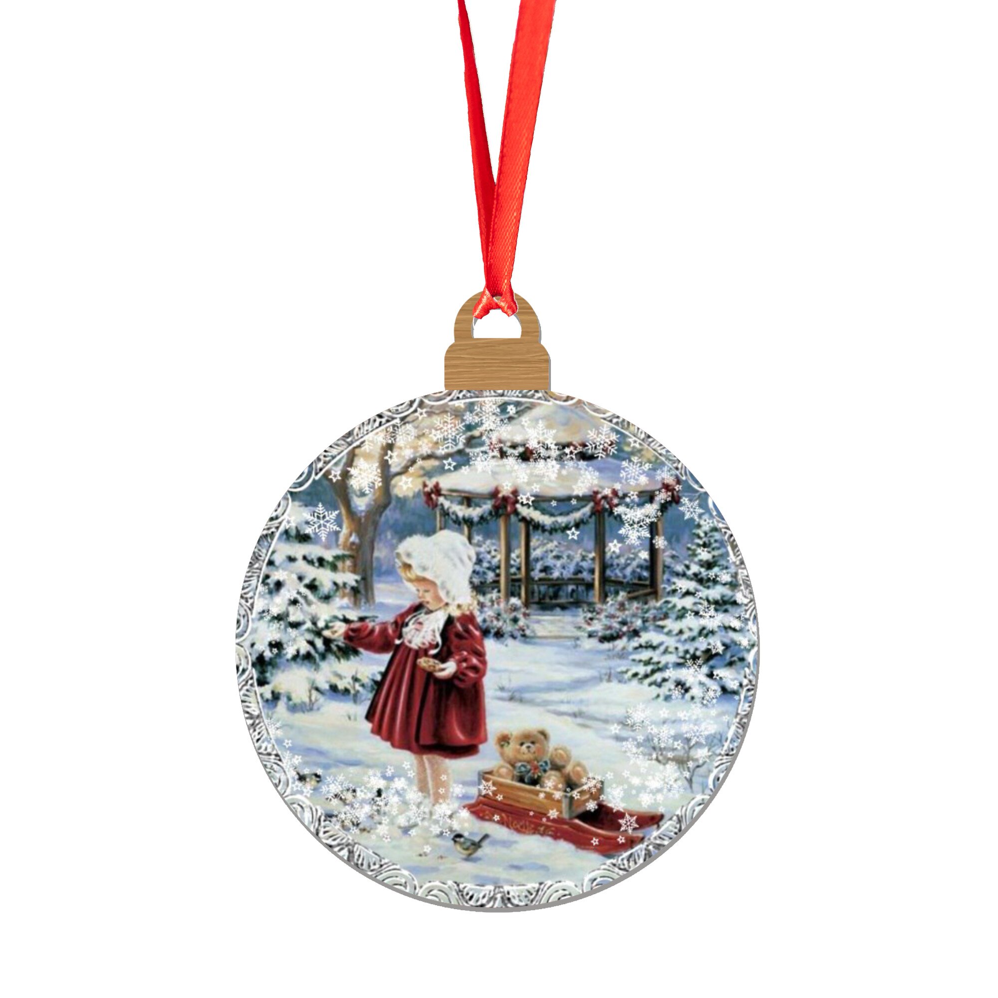 Glob de Craciun din lemn model 37, multicolor, 8 cm