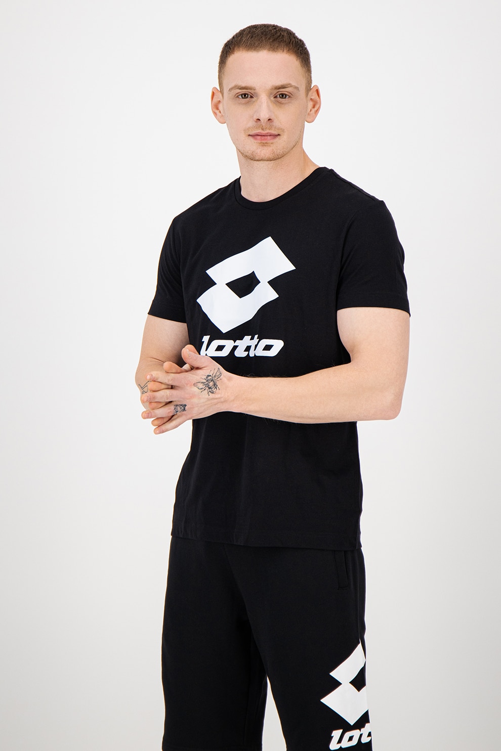 Lotto, Tricou cu imprimeu logo Smart, Negru/Alb
