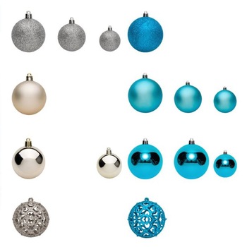 Set 50 globuri Craciun, argintii si albastre, plastic, M Deco Set 50 globuri Craciun, argintii si albastre, plastic, M Deco