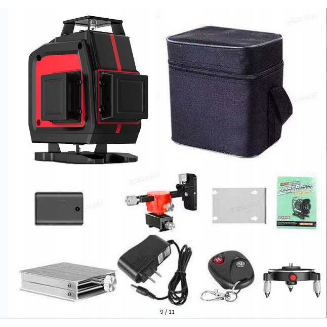 Nivela laser 3D cu 12/8 linii, 360, Lumina verde, Negru/Rosu