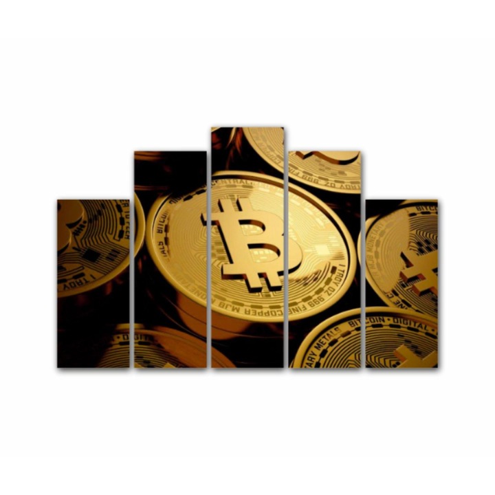 5 db-os Multicanvas festmény készlet, Bitcoin 2 181, UV-nyomat PREMIUM COTTON vászonra (400 g/m2) és fa keretre feszítve (Profil 2X3,6cm), 150x100 cm