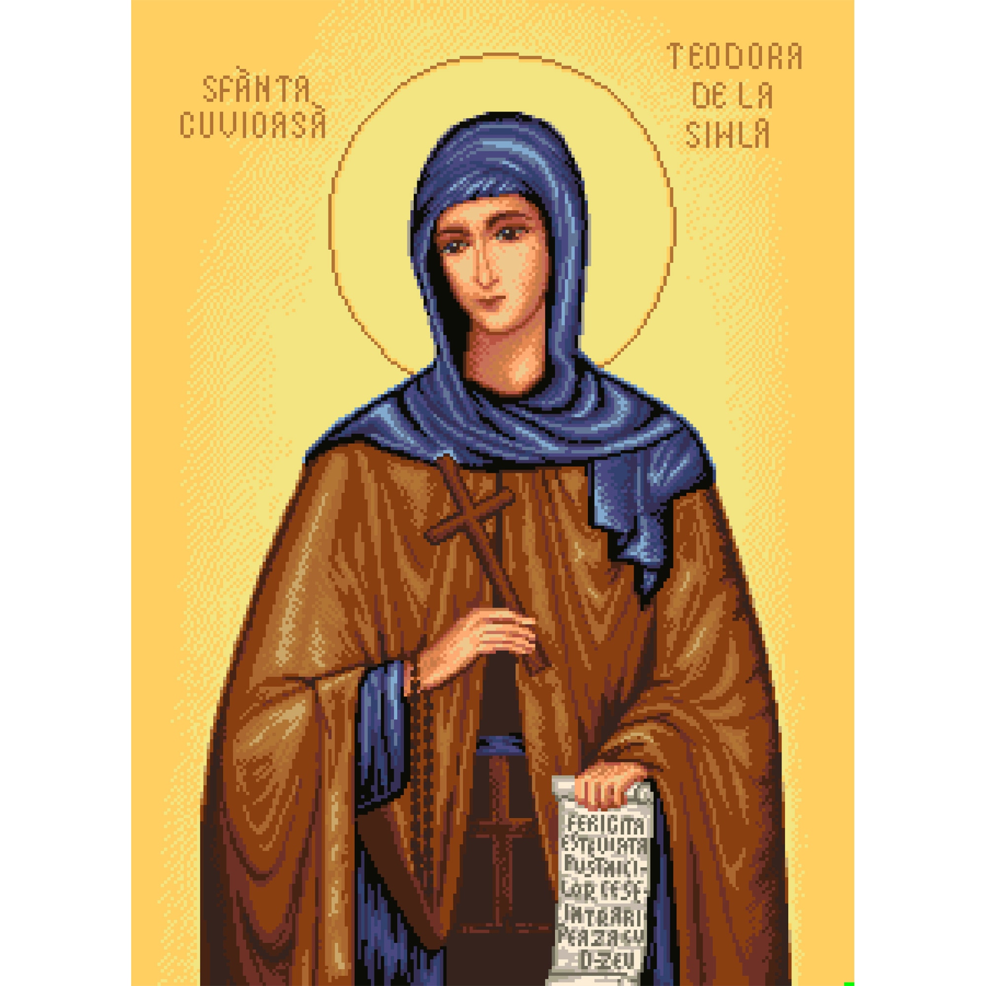 Goblen Sfanta Cuvioasa Teodora de la Sihla , Rogoblen, kit cu diagrama alb-negru, fire mouline 22 x 30 cm