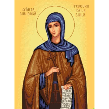 Goblen Sfanta Cuvioasa Teodora de la Sihla, Rogoblen, kit cu diagrama color, fire mouline 22 x 30 cm Goblen Sfanta Cuvioasa Teodora de la Sihla, Rogoblen, kit cu diagrama color, fire mouline 22 x 30 cm