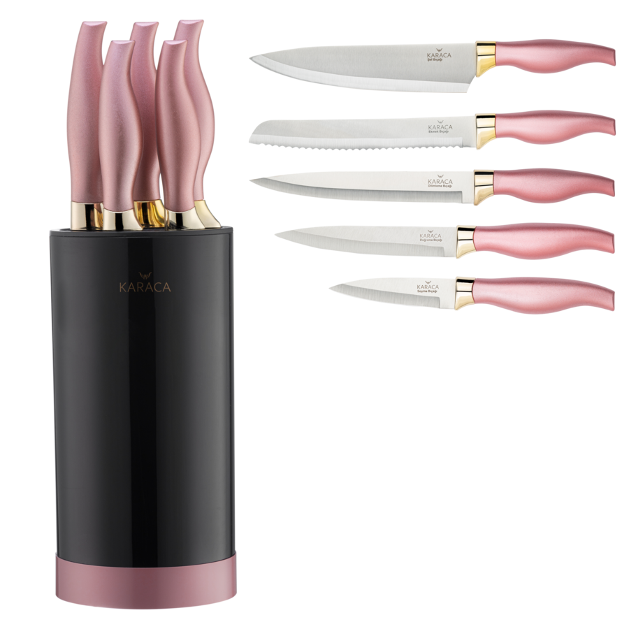 Set 6 cutite, Karaca, Otel inoxidabil, Gri/Roz