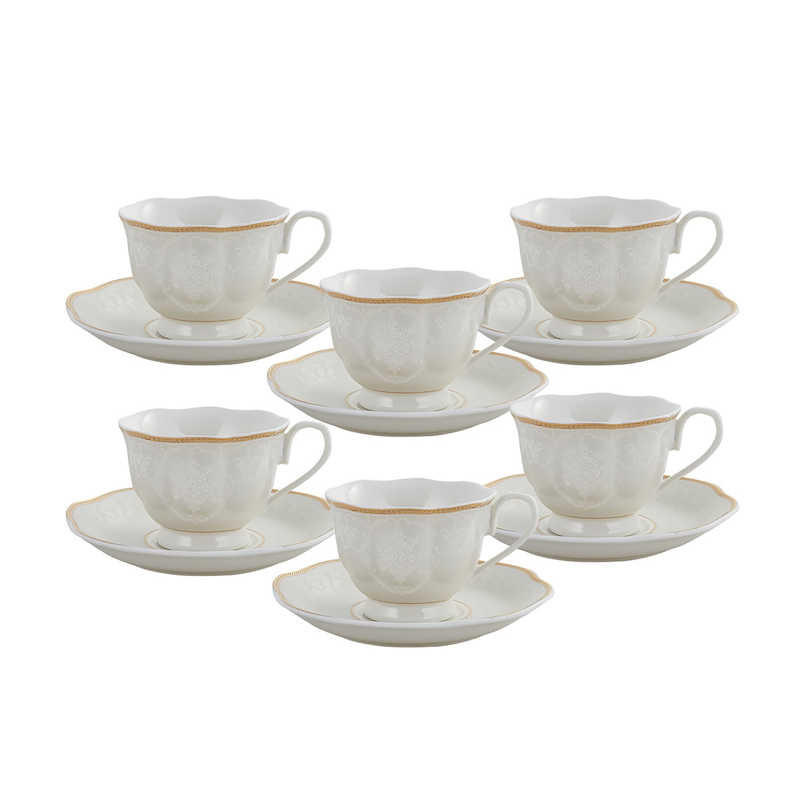 Set 6 cesti de cafea Karaca, Margaret, Portelan, Alb, 80 ml