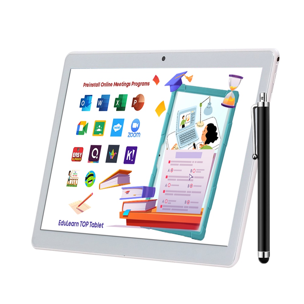 Set tableta copii SMART TabbyBoo® EduLearn TOP (2021) 10.1 inch 3GB RAM 32GB ROM Octa Core G+G touchscreen 4G LTE dual SIM Android 10 cu StylusPen –argintiu