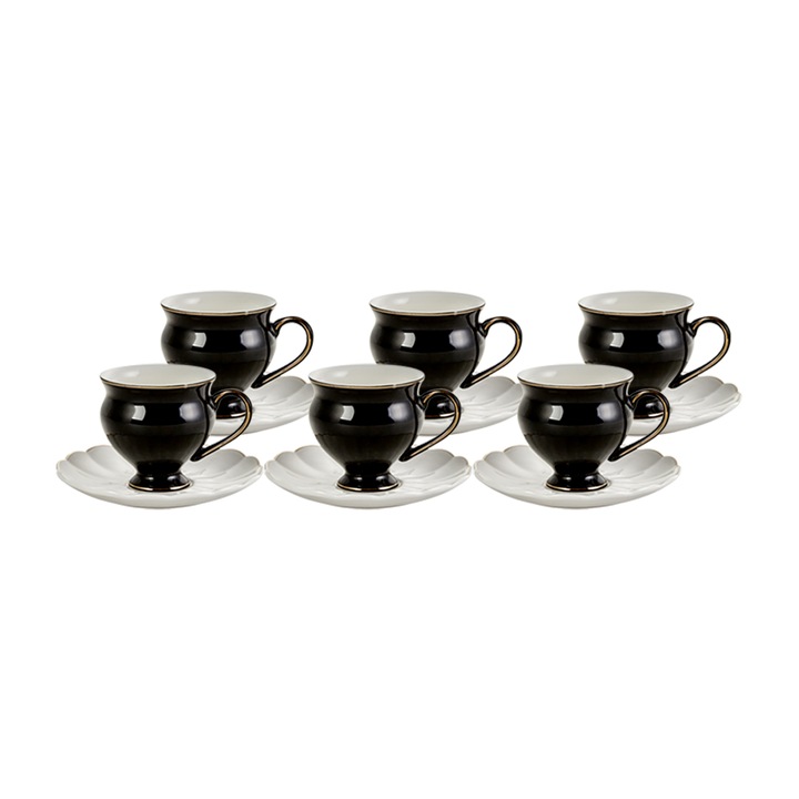 Комплект от 6 чаши за кафе Black Swan, Karaca, Porcelain, Green, 85 ml, Black