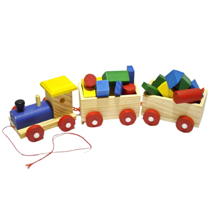 Цветно дървено влакче с геометрични фигури за деца 30 х 8 х 7 см