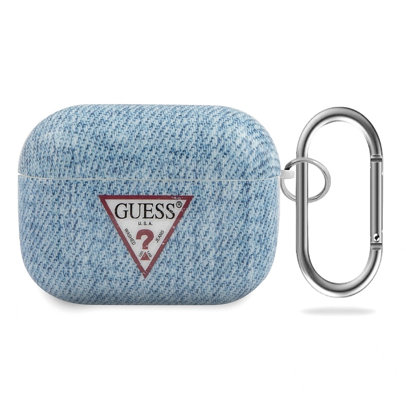 Husa de protectie Guess Denim Triangle pentru Apple AirPods Pro, Light Blue