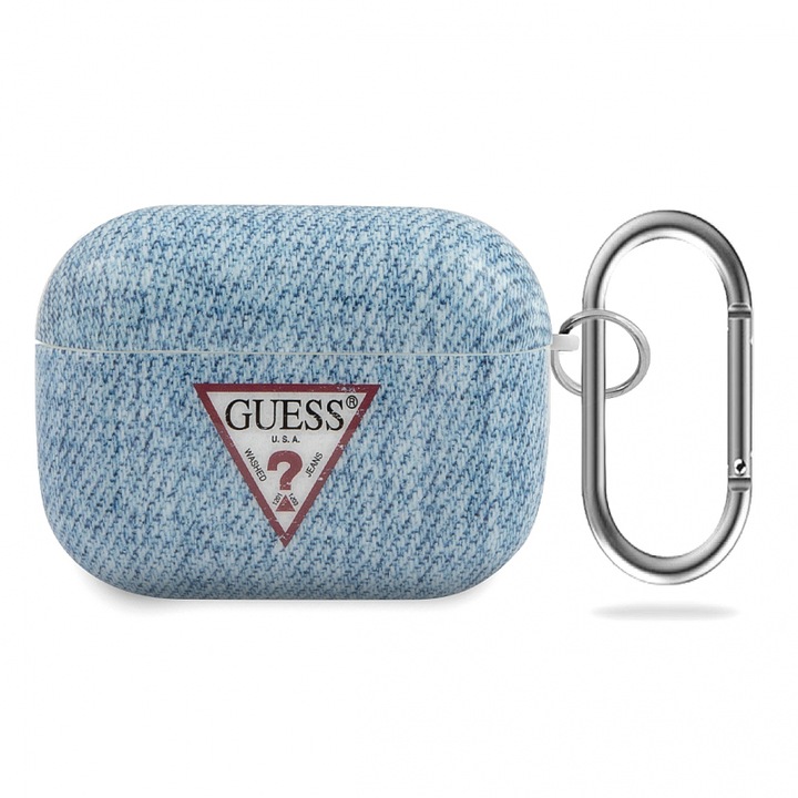 Husa de protectie Guess Denim Triangle pentru Apple AirPods Pro, Light Blue