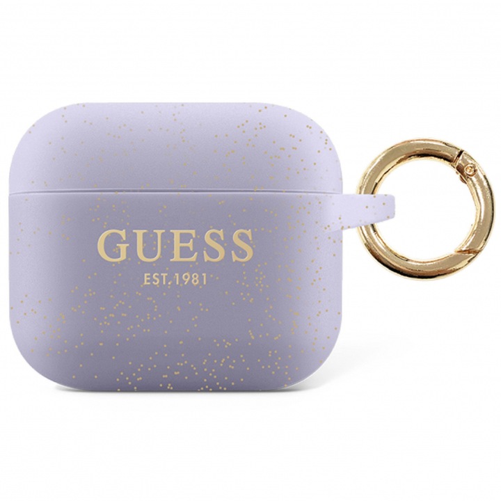 Калъф Guess Glitter Printed Logo за Apple AirPods 3, Lila