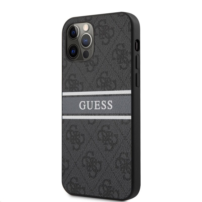 Husa de protectie Guess 4G Printed Stripe pentru Apple iPhone 12/12 Pro, Gri