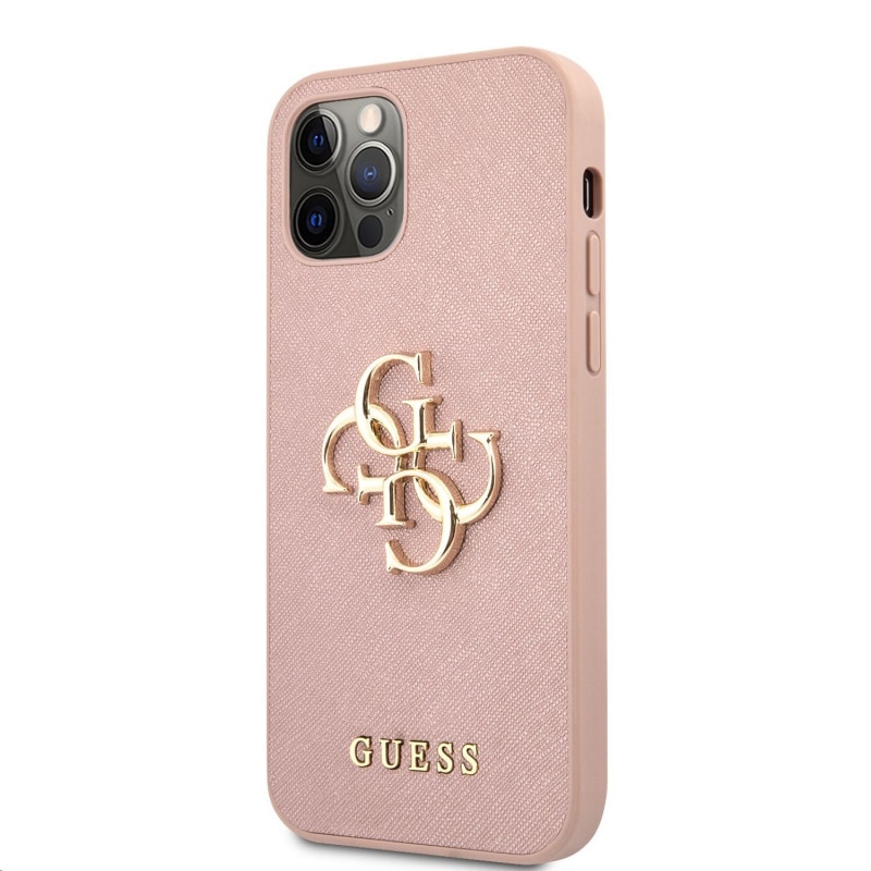 Husa de protectie Guess Saffiano Big 4G Metal Logo pentru Apple iPhone 12/12 Pro, Roz