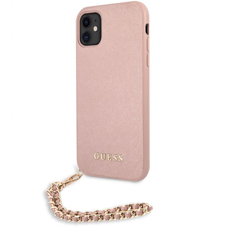 Husa de protectie Guess Saffiano Gold Chain pentru Apple iPhone 11, Roz