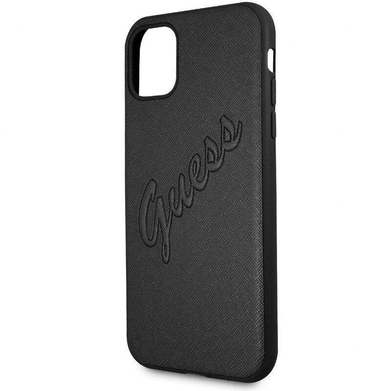 Husa de protectie Guess Saffiano Vintage Script pentru Apple iPhone 11, Negru