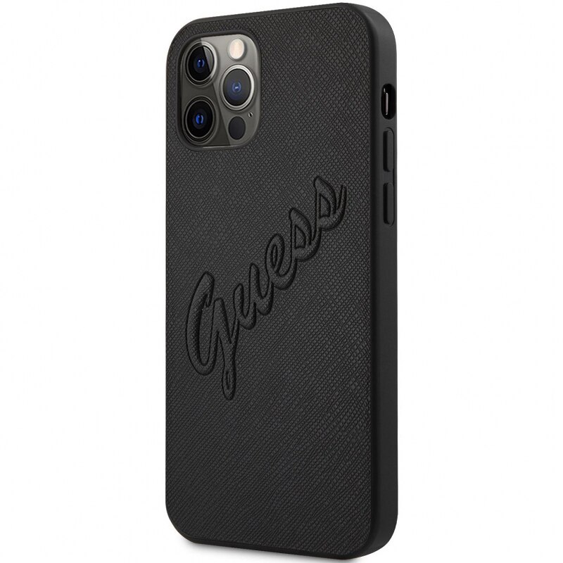 Husa de protectie Guess Saffiano Vintage Script pentru Apple iPhone 12 Pro Max, Negru