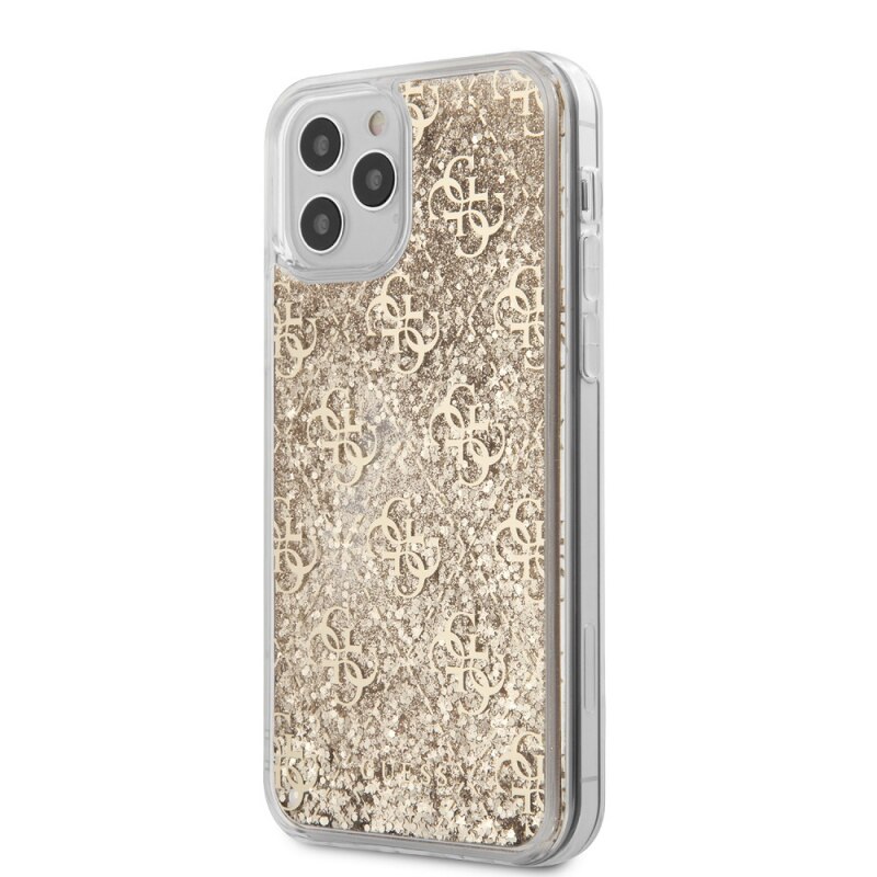 Husa de protectie Guess 4G Liquid Glitter pentru Apple iPhone 12 Pro Max, Auriu