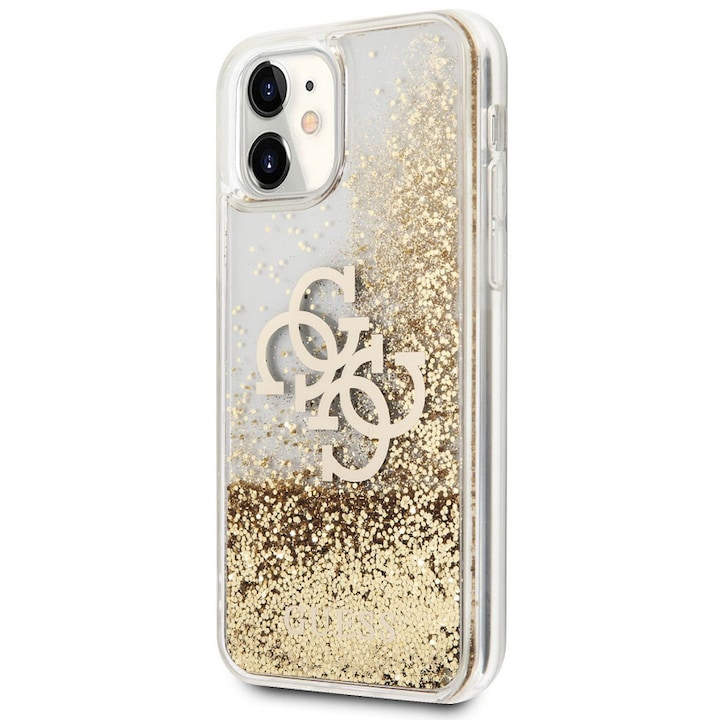 Husa de protectie Guess Big 4G Liquid Glitter Gold pentru Apple iPhone 11, Auriu Transparenta