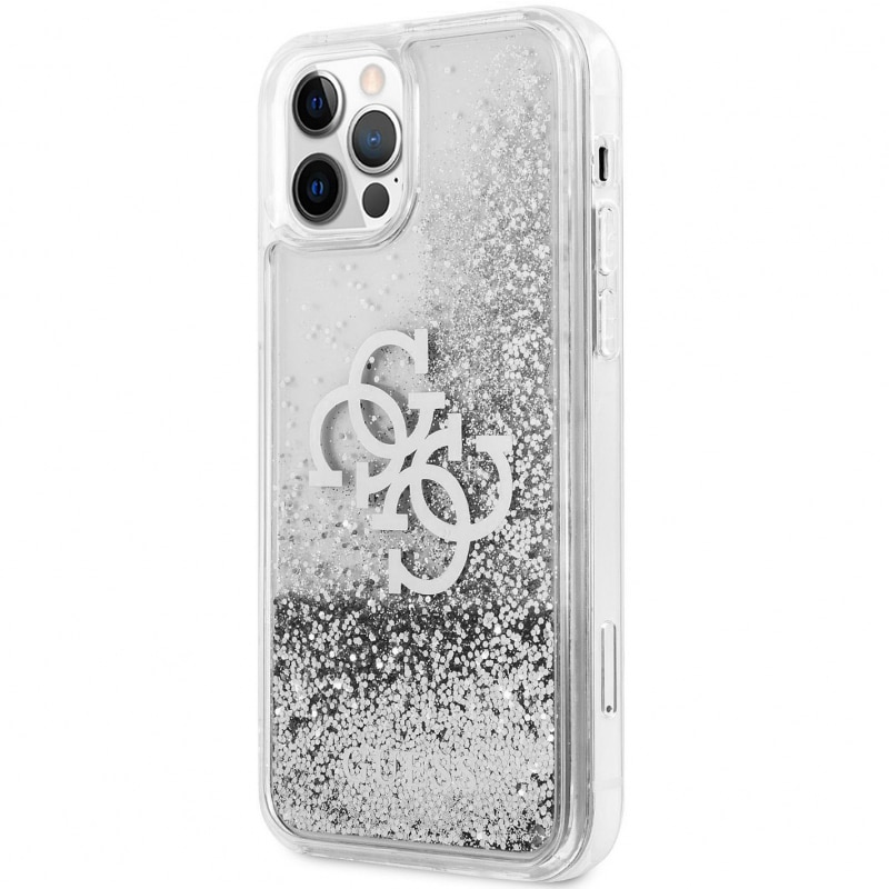Husa de protectie Guess Big 4G Liquid Glitter Silver pentru Apple iPhone 12 Pro Max, Argintiu Transparenta