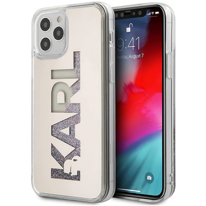 Karl Lagerfeld Liquid Glitter Multi Mirror védőtok Apple iPhone 12 Pro Max telefonhoz, ezüst